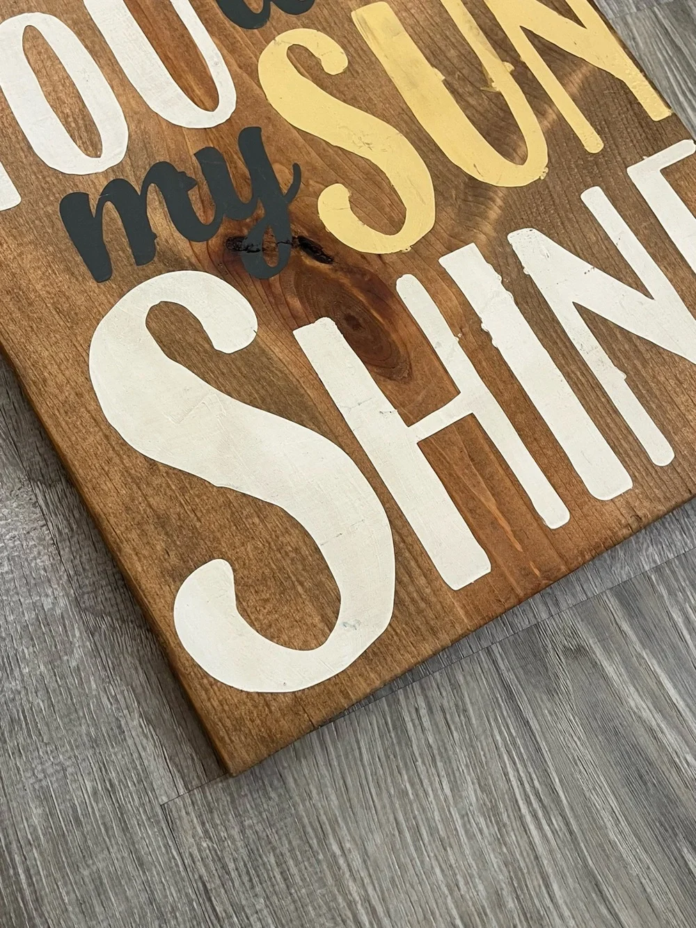 2 Yellow White Brown Wood Positive Vibes & You Are My Sunshine Wall Decor